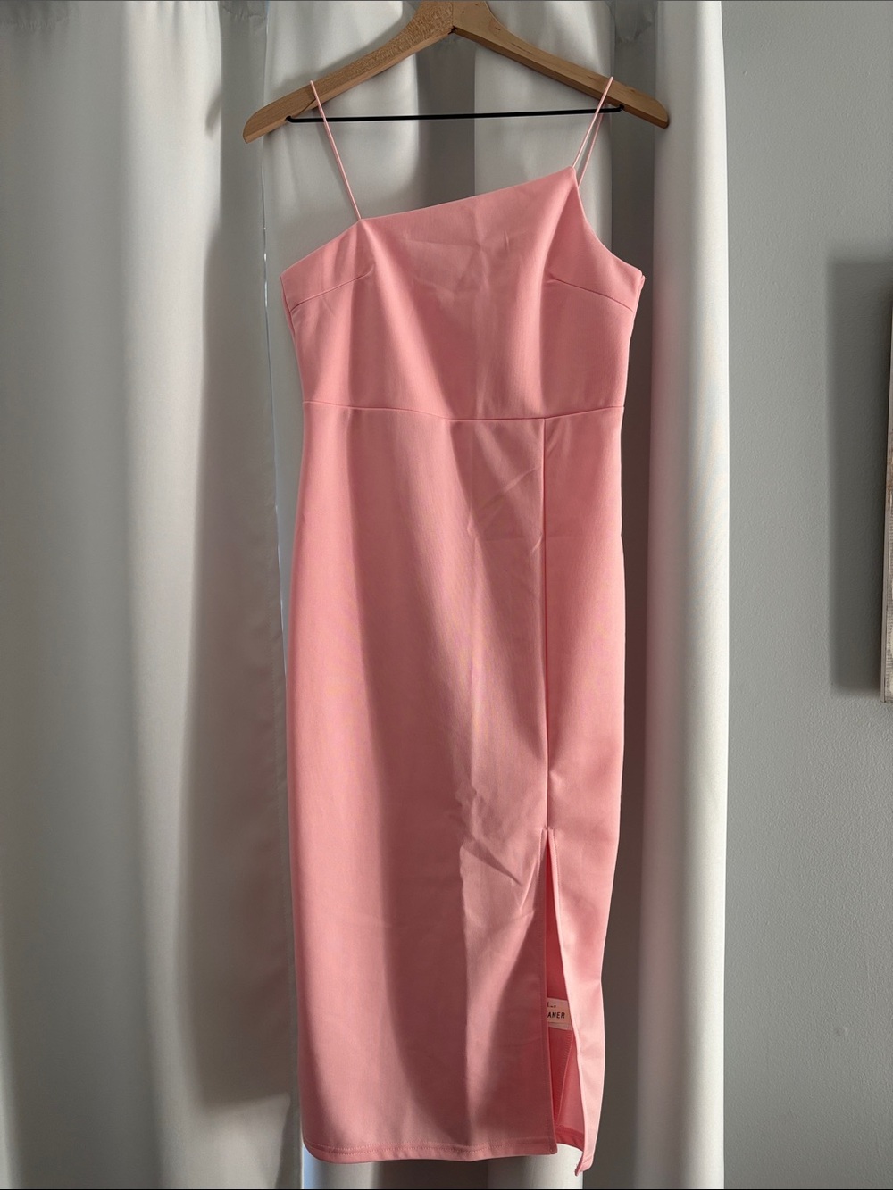 One-Shoulder Pink Midi Dress with Side Slit